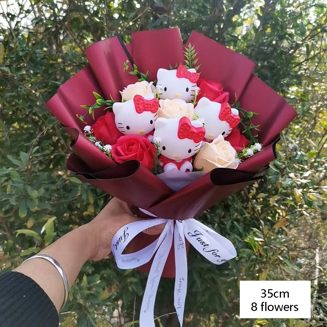 Hello Kitty Cartoon Plush Bouquet Anime Rose Soap Flowers Doll Home Wedding Decoration Christmas Valentine's Day Gift