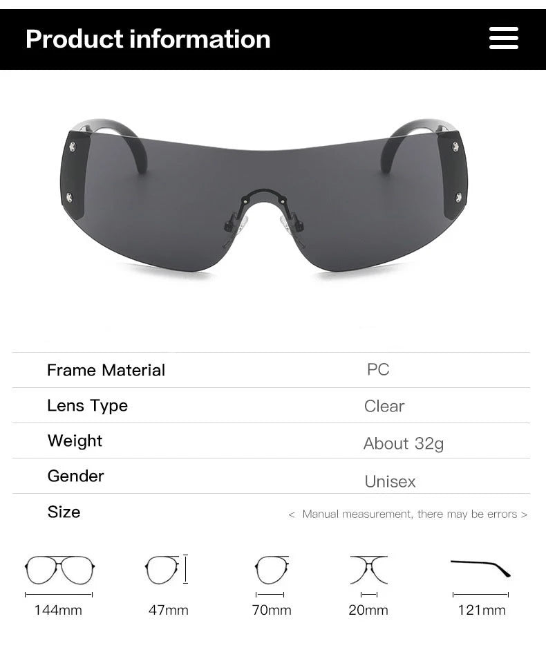Rimless Brand Designer Sunglasses Women For Men 2023 One Piece Trending Luxury Sun Glasses Rivet Steampunk Pink Shades UV400