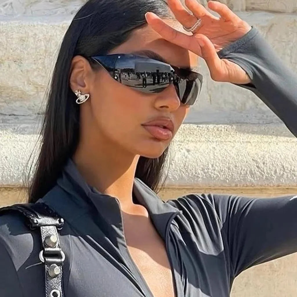 Rimless Brand Designer Sunglasses Women For Men 2023 One Piece Trending Luxury Sun Glasses Rivet Steampunk Pink Shades UV400
