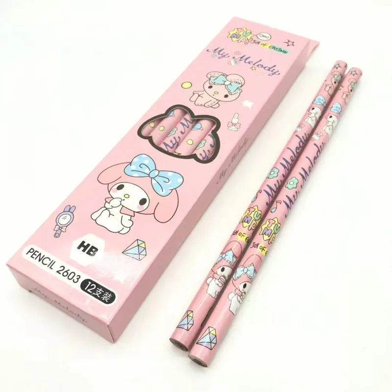 12Pcs Sanrio Pencil Cute Hello Kitty Kuromi Cinnamoroll My Melody Student Stationery School Supplies Student Prize Pencil Gifts