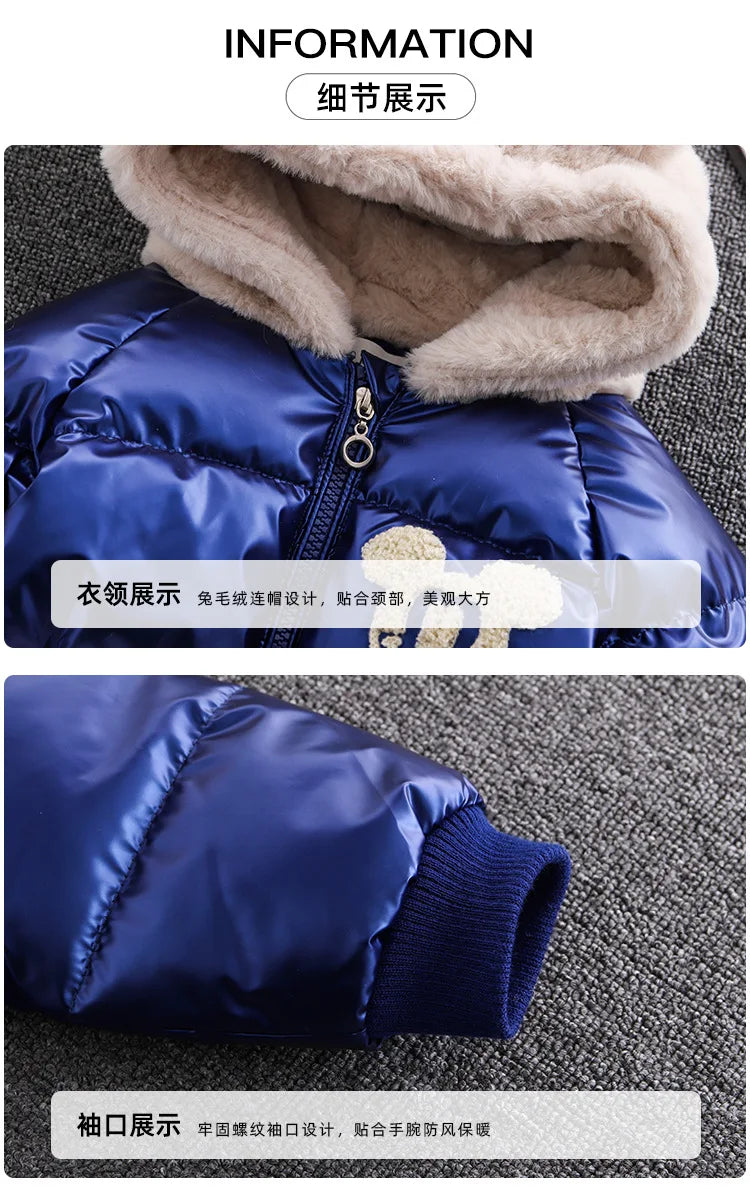 Baby Girls Boys down Jacket 2024 Winter Coats Children Clothes Mickey Mouse Hooded Windbreaker Coat for Kids Warm Plush Parka