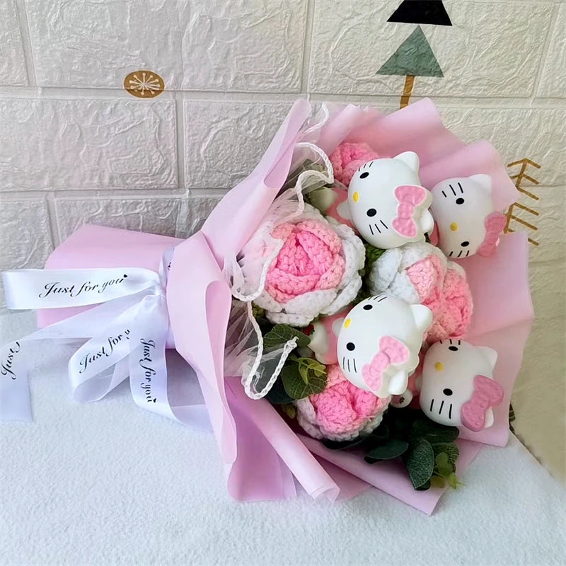 Hello Kitty Cartoon Plush Bouquet Anime Rose Soap Flowers Doll Home Wedding Decoration Christmas Valentine's Day Gift