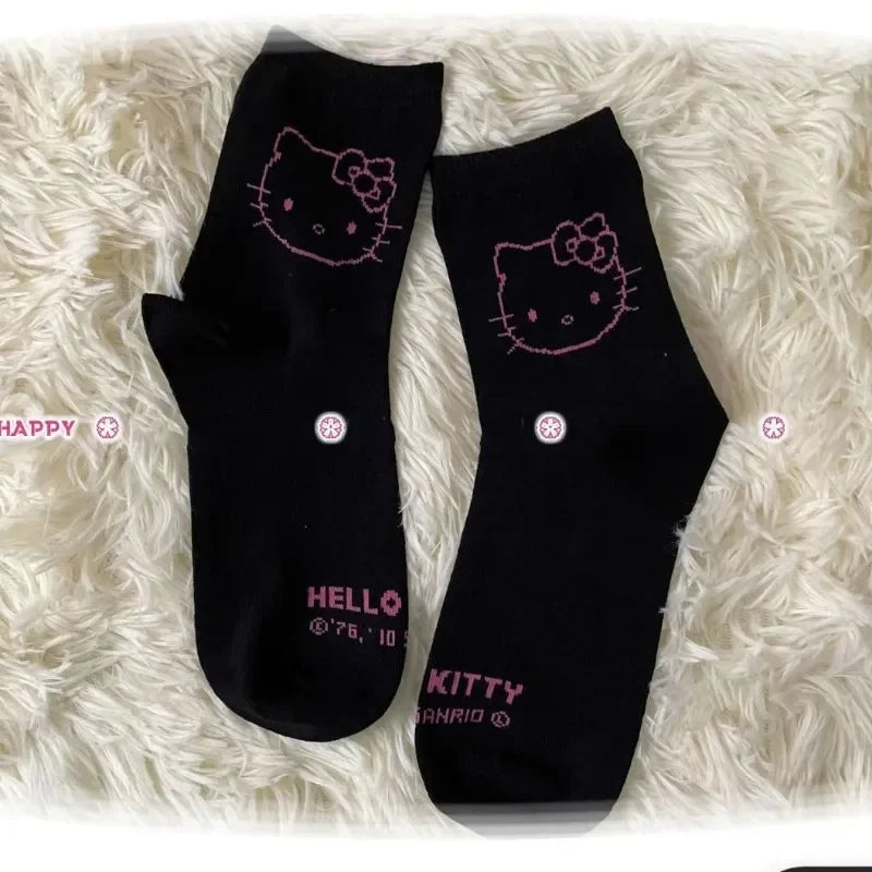 3 PairsHello Kitty Socks for Girls Crew Socks Funny Sanrio Accessories Socks Women Rosered Black White Stockings