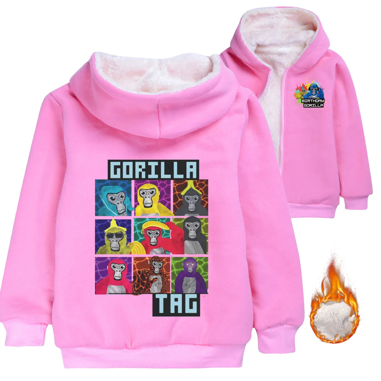 Gorilla Tag Clothes Kids Cartoon Monkey Coats Youth Boys Winter Hooded Zipper Jacket Children Parkas Girls Cotton Warm Outerwear