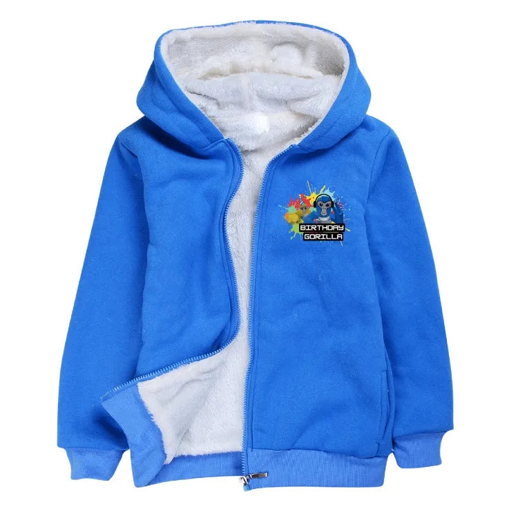 Gorilla Tag Clothes Kids Cartoon Monkey Coats Youth Boys Winter Hooded Zipper Jacket Children Parkas Girls Cotton Warm Outerwear