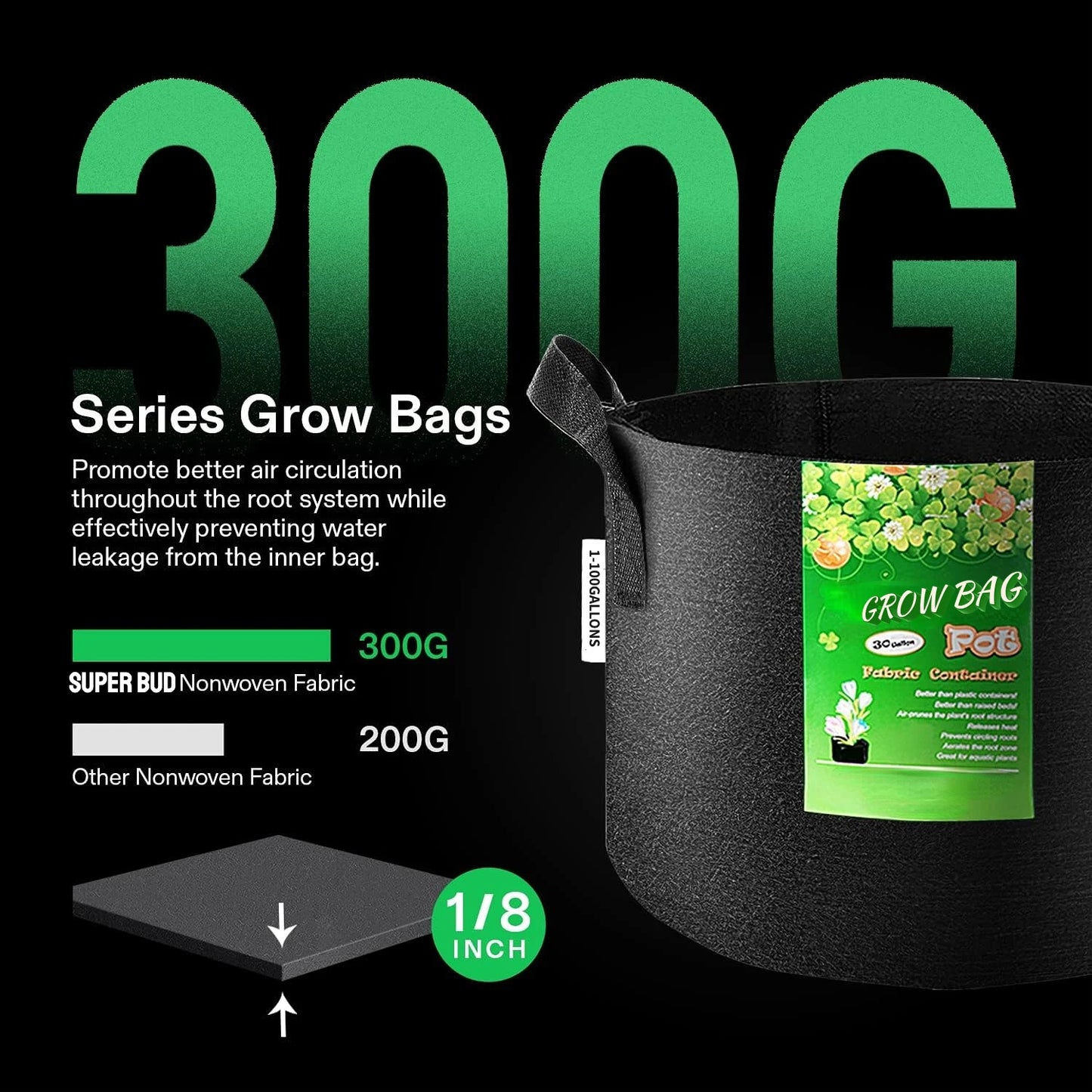 Grow Bags Heavy Duty Thickened Non-woven Fabric Pots with Handle Indoor/Outdoor