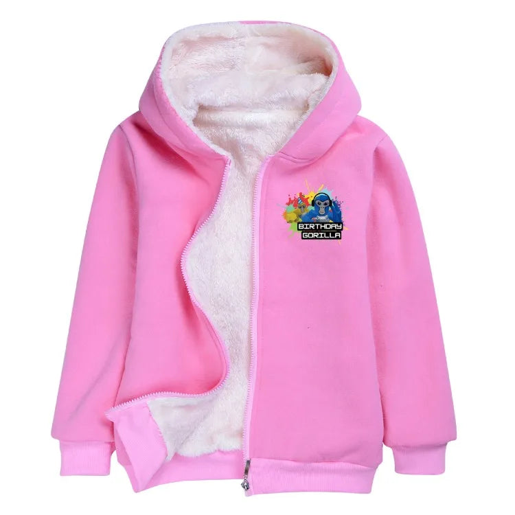 Gorilla Tag Clothes Kids Cartoon Monkey Coats Youth Boys Winter Hooded Zipper Jacket Children Parkas Girls Cotton Warm Outerwear