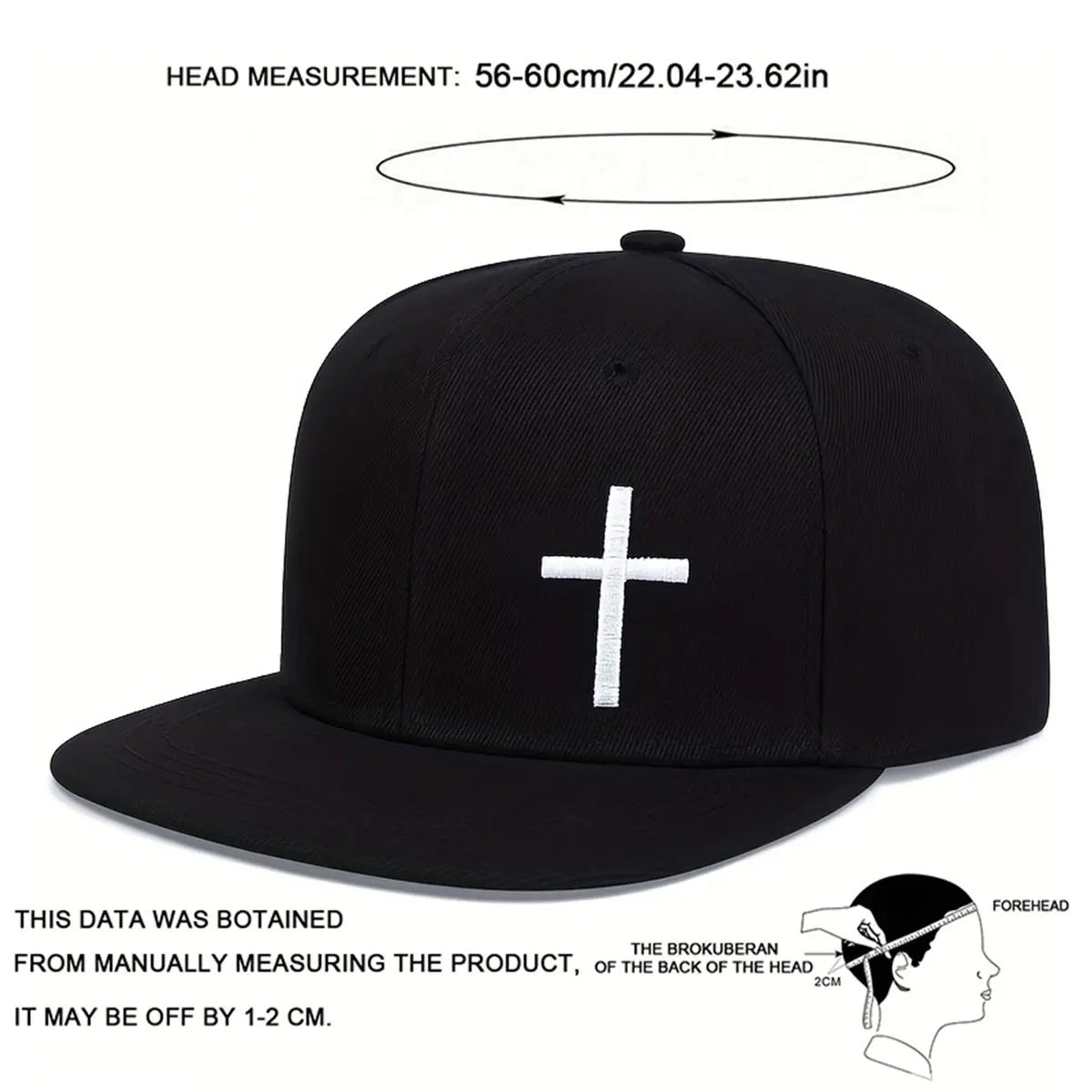 Men's one-piece unisex hat with cross embroidery, suitable for hip hop style, adjustable for outdoor use, provides sun protection, ideal for leisure activities in spring and autumn, travel, tourism, and beach vacations.