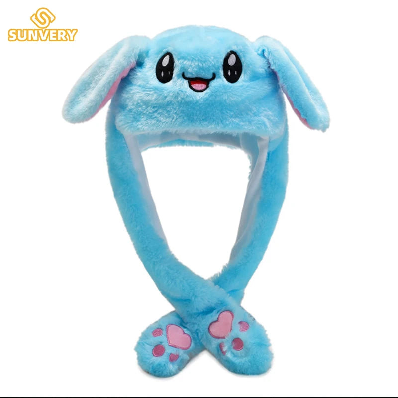 Glowing Plush Ear Moving Jumping Rabbit Hat Funny Glowing Ear Moving Bunny Hat Cosplay Christmas Party Hat 5-18 Years and Adult