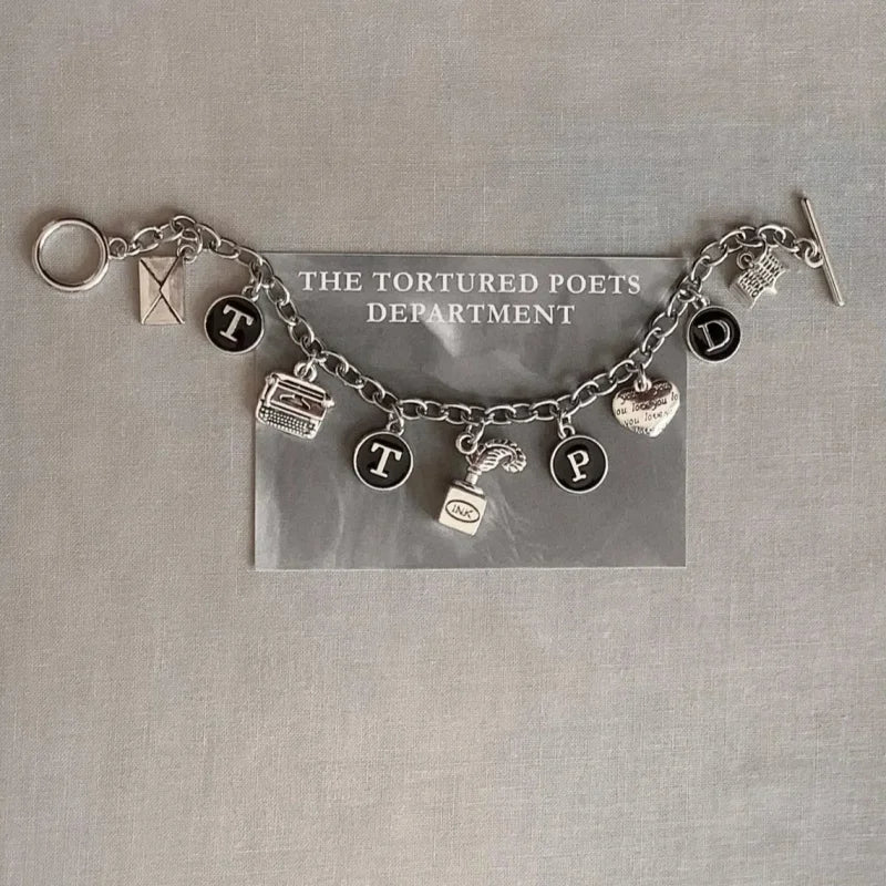 TTPD Bracelet Taylor Swift TTPD The Tortured Poets Department Album Inspired Antique Silvery Charm Bracelet Eras Swiftie Gift