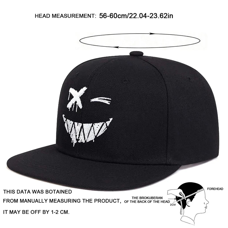 Men's One-Piece Unisex Smiling Face Embroidered Hip Hop Hat, Adjustable for Outdoor Sun Protection, Leisure Wear for Spring, Autumn, Travel, and Beach Vacations.