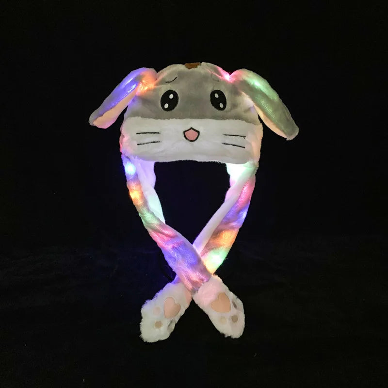 Glowing Plush Ear Moving Jumping Rabbit Hat Funny Glowing Ear Moving Bunny Hat Cosplay Christmas Party Hat 5-18 Years and Adult