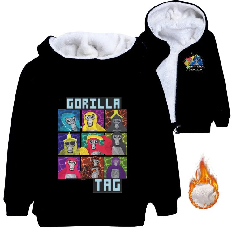 Gorilla Tag Clothes Kids Cartoon Monkey Coats Youth Boys Winter Hooded Zipper Jacket Children Parkas Girls Cotton Warm Outerwear