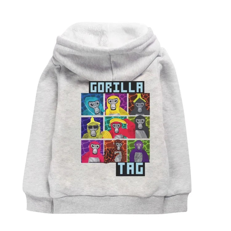 Gorilla Tag Clothes Kids Cartoon Monkey Coats Youth Boys Winter Hooded Zipper Jacket Children Parkas Girls Cotton Warm Outerwear