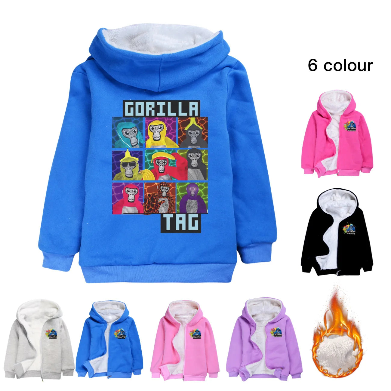 Gorilla Tag Clothes Kids Cartoon Monkey Coats Youth Boys Winter Hooded Zipper Jacket Children Parkas Girls Cotton Warm Outerwear