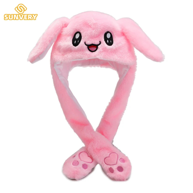 Glowing Plush Ear Moving Jumping Rabbit Hat Funny Glowing Ear Moving Bunny Hat Cosplay Christmas Party Hat 5-18 Years and Adult