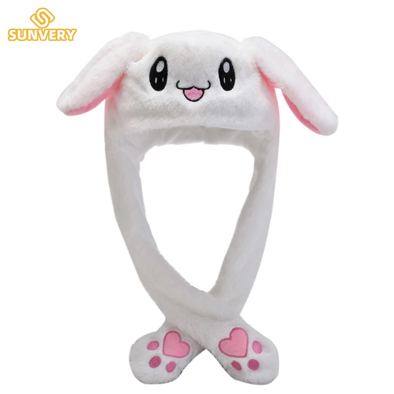 Glowing Plush Ear Moving Jumping Rabbit Hat Funny Glowing Ear Moving Bunny Hat Cosplay Christmas Party Hat 5-18 Years and Adult