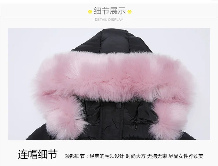 RAISE 2024 Russia Winter 4-13Y Girls Parkas Faux Fur Collar Baby Girl Long Cotton-padded Jacket Letter Junior Girl Snowwear Coat