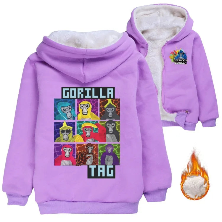 Gorilla Tag Clothes Kids Cartoon Monkey Coats Youth Boys Winter Hooded Zipper Jacket Children Parkas Girls Cotton Warm Outerwear