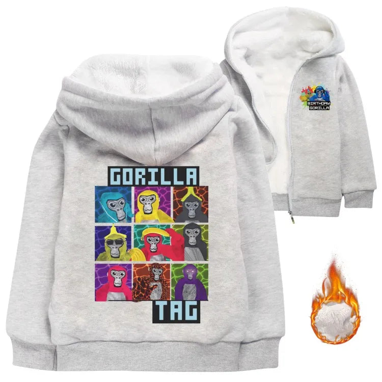 Gorilla Tag Clothes Kids Cartoon Monkey Coats Youth Boys Winter Hooded Zipper Jacket Children Parkas Girls Cotton Warm Outerwear