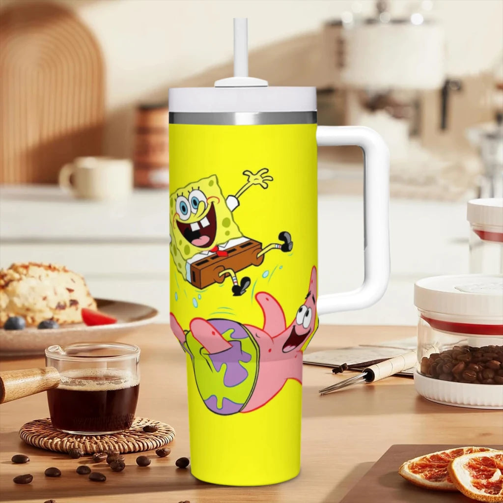 SpongeBob 40 oz Tumbler with Handle and Straw Lid Stainless Steel Insulated Tumblers Travel