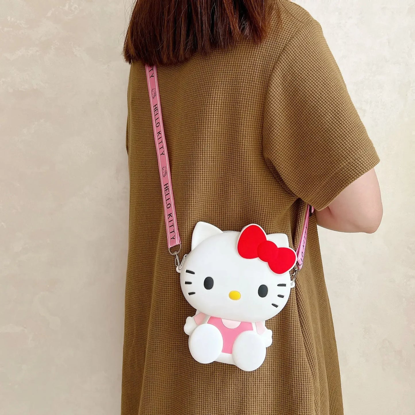 Funny Sanrio Hello Kitty Crossbody Bag for Girls - Cute Cartoon Silicone Coin Purse, Casual Shoulder Bag Kids Holiday Gift