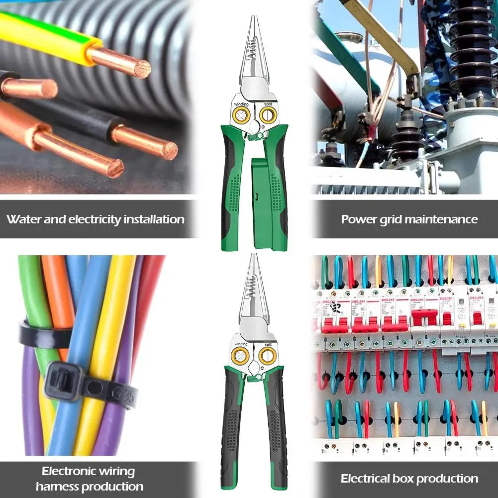 9 In 1 Wire Stripper Stainless Steel Electrician Cable Cutter Wire Crimping Pliers Clamper Splitting Winding Multi Function Tool