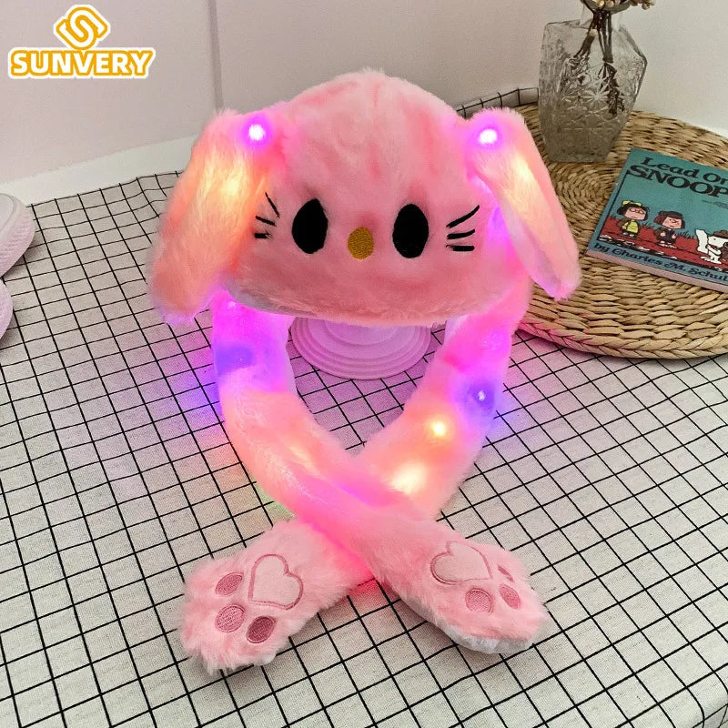 Glowing Plush Ear Moving Jumping Rabbit Hat Funny Glowing Ear Moving Bunny Hat Cosplay Christmas Party Hat 5-18 Years and Adult