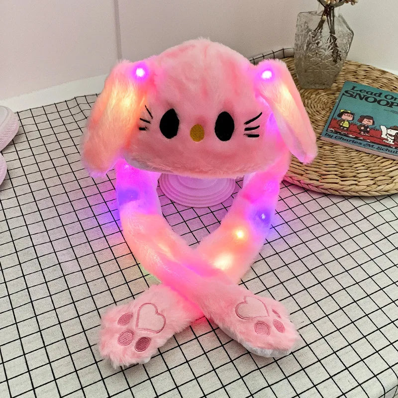 Glowing Plush Ear Moving Jumping Rabbit Hat Funny Glowing Ear Moving Bunny Hat Cosplay Christmas Party Hat 5-18 Years and Adult