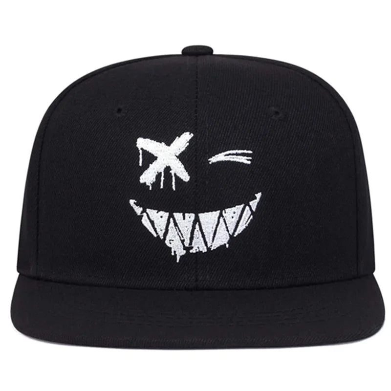 Men's One-Piece Unisex Smiling Face Embroidered Hip Hop Hat, Adjustable for Outdoor Sun Protection, Leisure Wear for Spring, Autumn, Travel, and Beach Vacations.