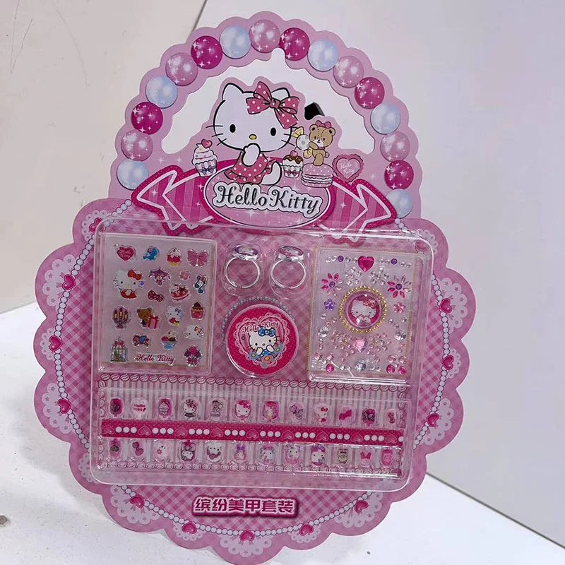 Hello Kitty Nails Decal Kawaii Kuromi Anime Strawberry Bear Kids Elsa Princess Cartoon Ring Stickers Set Toys Gifts