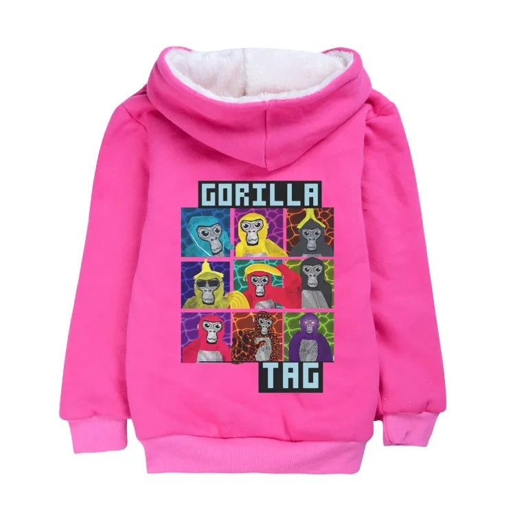 Gorilla Tag Clothes Kids Cartoon Monkey Coats Youth Boys Winter Hooded Zipper Jacket Children Parkas Girls Cotton Warm Outerwear