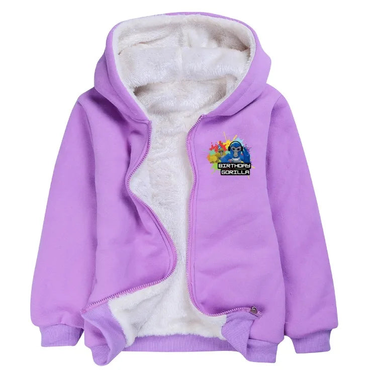 Gorilla Tag Clothes Kids Cartoon Monkey Coats Youth Boys Winter Hooded Zipper Jacket Children Parkas Girls Cotton Warm Outerwear