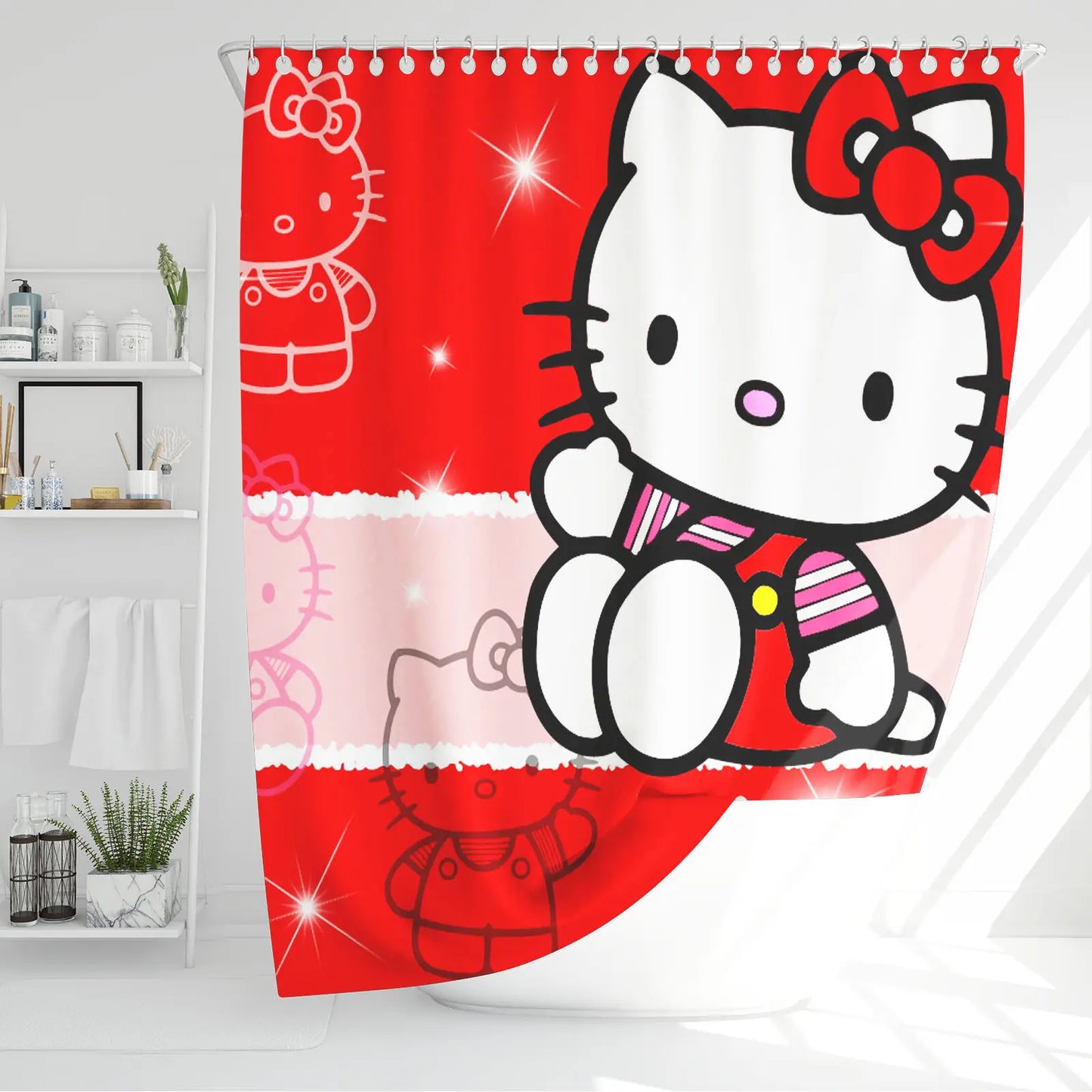 Hello Kitty Bathroom Shower Curtain Accessories Bathroom 4 Piece Set Mats And Curtains Home Decor Cartoon Cute Anime