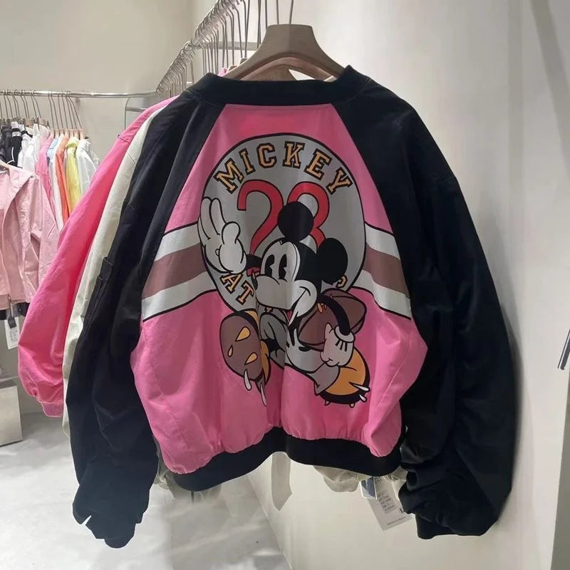Disney 2022 New Arrival Top Fashion Autumn Cotton Loose Casual Cartoon Mickey Mouse Print Jacket Brand Clothing Zipper Coats