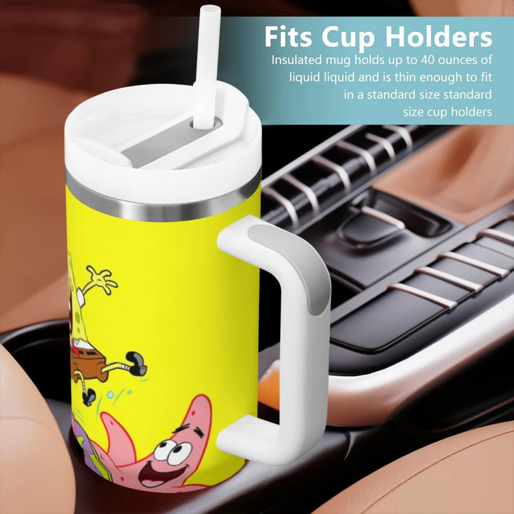 SpongeBob 40 oz Tumbler with Handle and Straw Lid Stainless Steel Insulated Tumblers Travel
