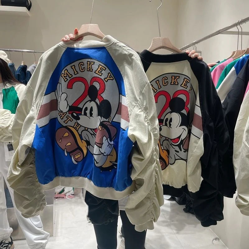 Disney 2022 New Arrival Top Fashion Autumn Cotton Loose Casual Cartoon Mickey Mouse Print Jacket Brand Clothing Zipper Coats