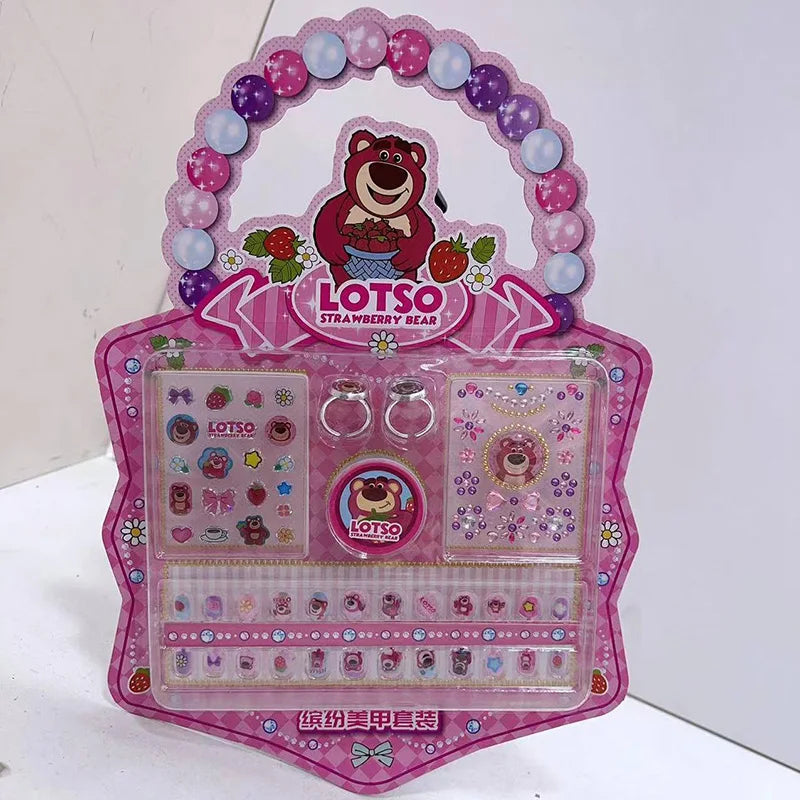 Hello Kitty Nails Decal Kawaii Kuromi Anime Strawberry Bear Kids Elsa Princess Cartoon Ring Stickers Set Toys Gifts