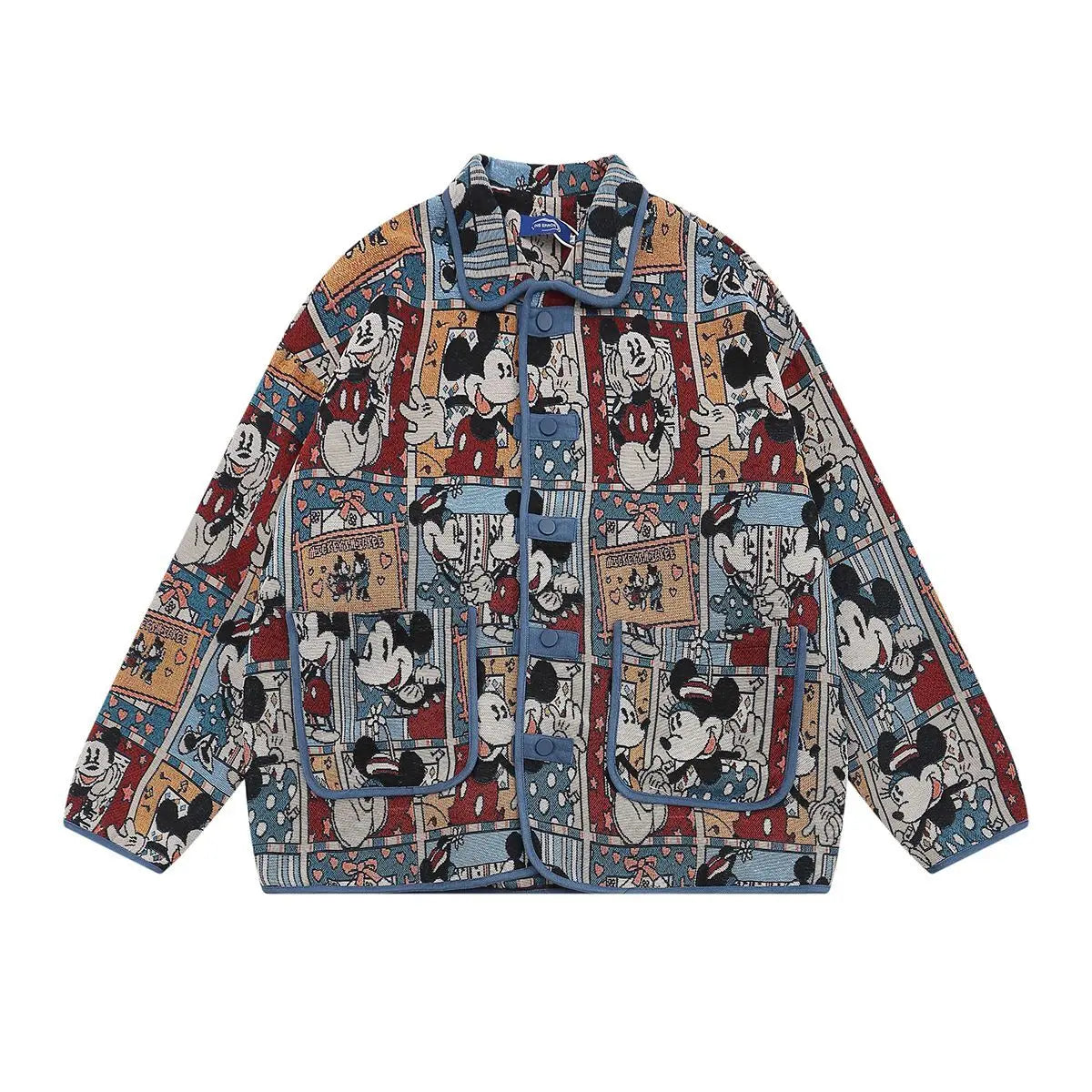 Disney Mickey Cute Cartoon Jacquard Jacket Women Autumn American Style Vintage Loose Coat Unique Design Trendy Versatile Jacket