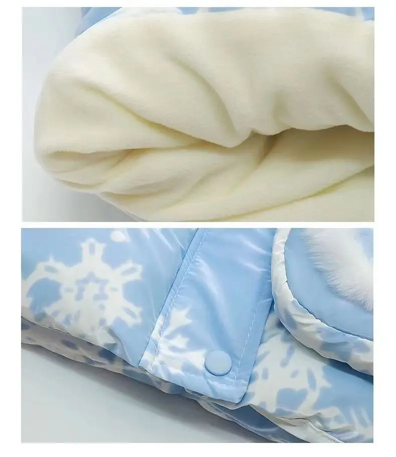 2025 Winter Baby Girls down Jacket Children Frozen Elsa Hooded Coats with Bag Kids Warm Plush Windbreaker Coat Princess Costumes