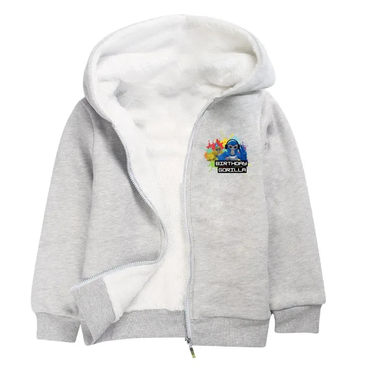 Gorilla Tag Clothes Kids Cartoon Monkey Coats Youth Boys Winter Hooded Zipper Jacket Children Parkas Girls Cotton Warm Outerwear
