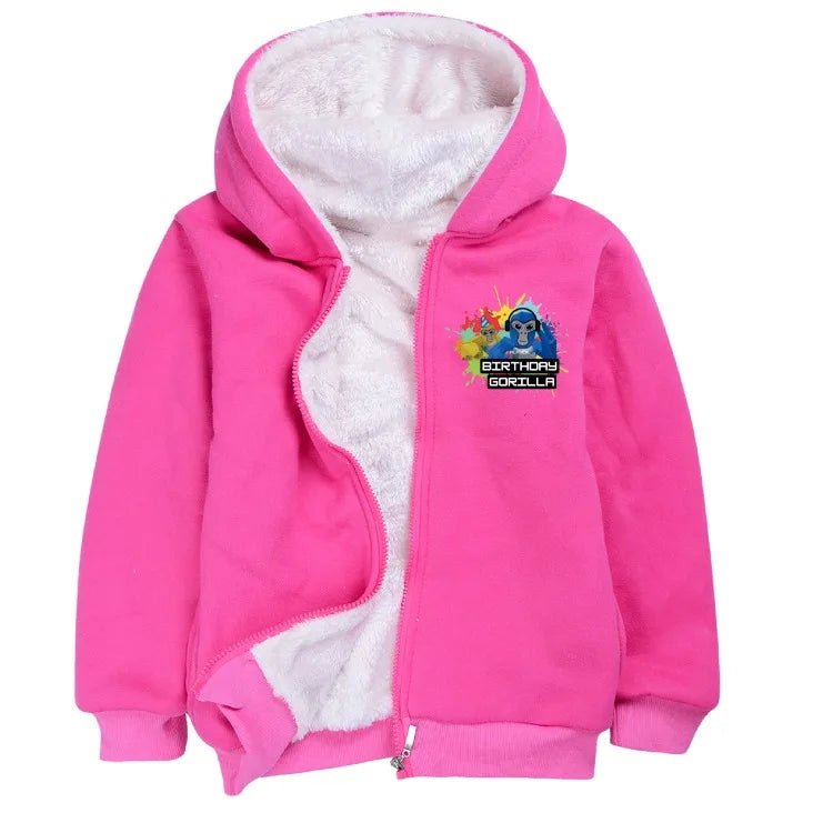 Gorilla Tag Clothes Kids Cartoon Monkey Coats Youth Boys Winter Hooded Zipper Jacket Children Parkas Girls Cotton Warm Outerwear