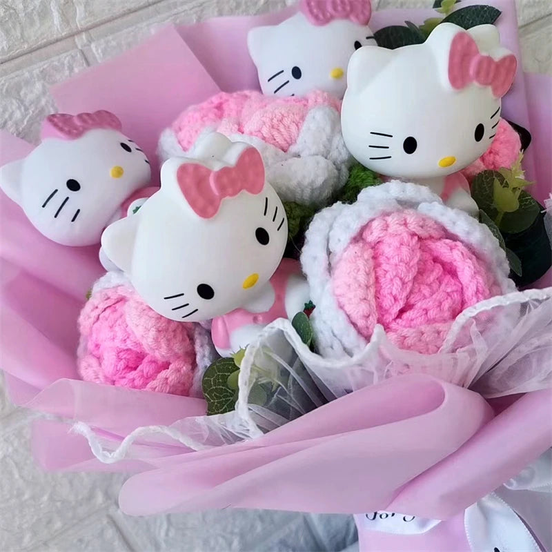 Hello Kitty Cartoon Plush Bouquet Anime Rose Soap Flowers Doll Home Wedding Decoration Christmas Valentine's Day Gift