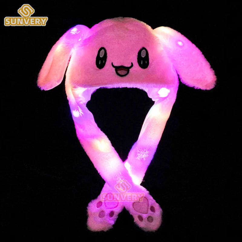 Glowing Plush Ear Moving Jumping Rabbit Hat Funny Glowing Ear Moving Bunny Hat Cosplay Christmas Party Hat 5-18 Years and Adult