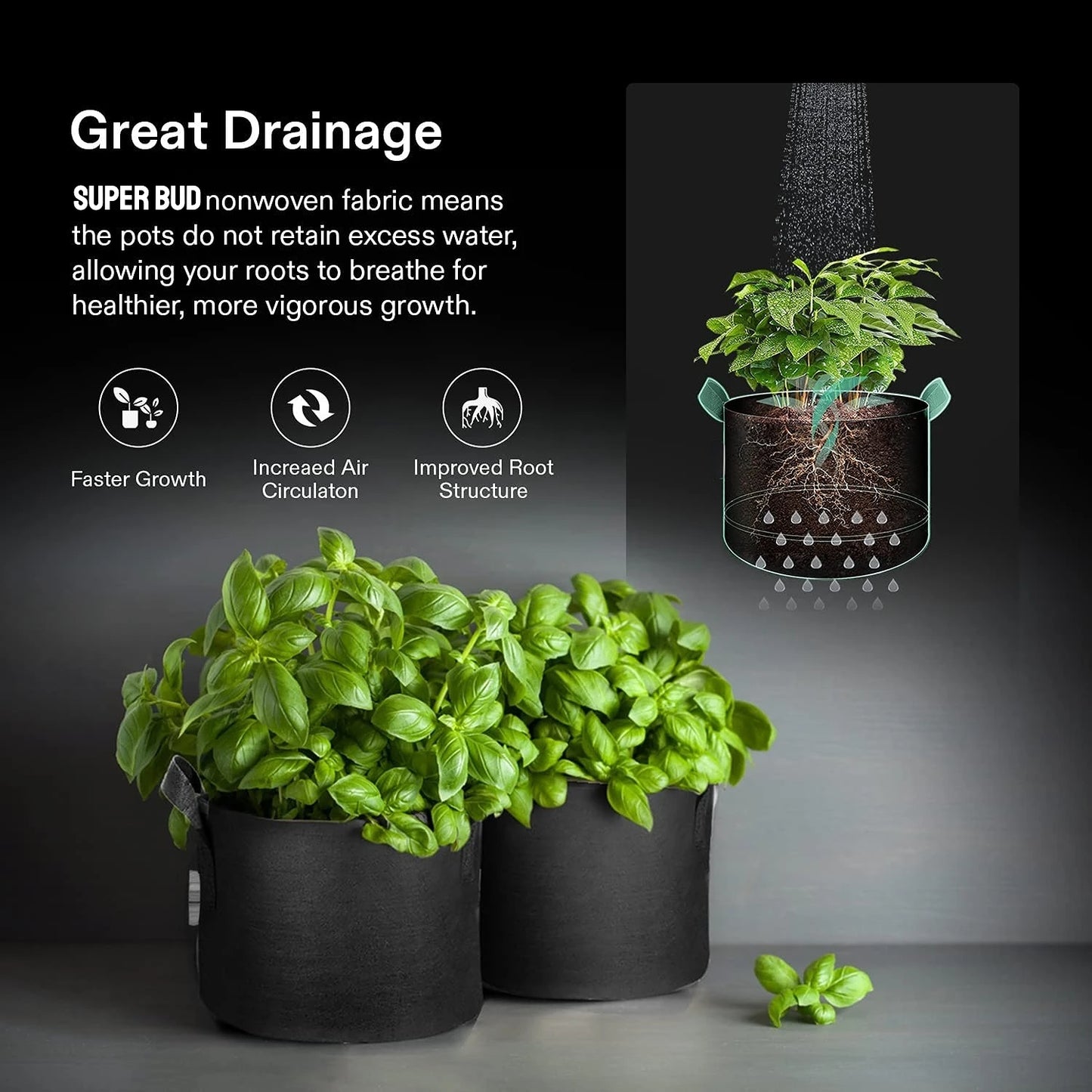 Grow Bags Heavy Duty Thickened Non-woven Fabric Pots with Handle Indoor/Outdoor