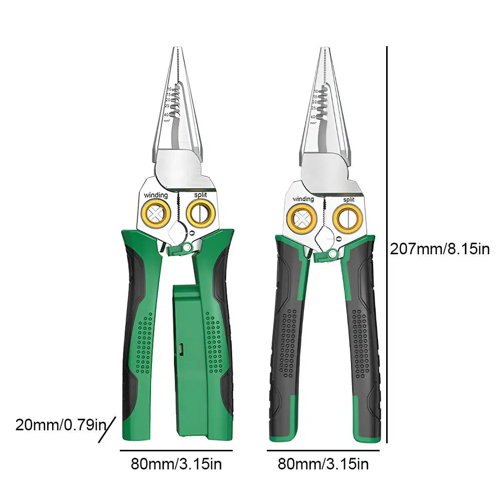 9 In 1 Wire Stripper Stainless Steel Electrician Cable Cutter Wire Crimping Pliers Clamper Splitting Winding Multi Function Tool
