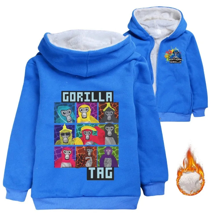 Gorilla Tag Clothes Kids Cartoon Monkey Coats Youth Boys Winter Hooded Zipper Jacket Children Parkas Girls Cotton Warm Outerwear