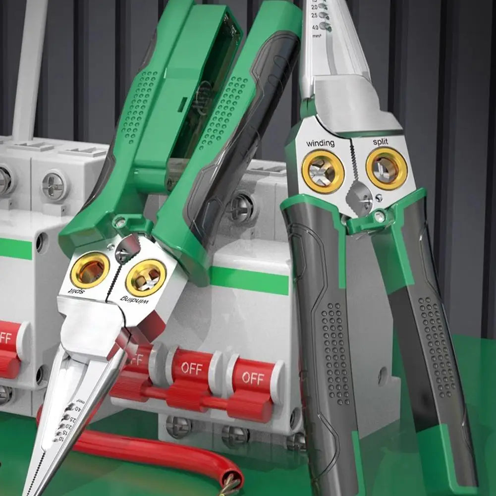 9 In 1 Wire Stripper Stainless Steel Electrician Cable Cutter Wire Crimping Pliers Clamper Splitting Winding Multi Function Tool