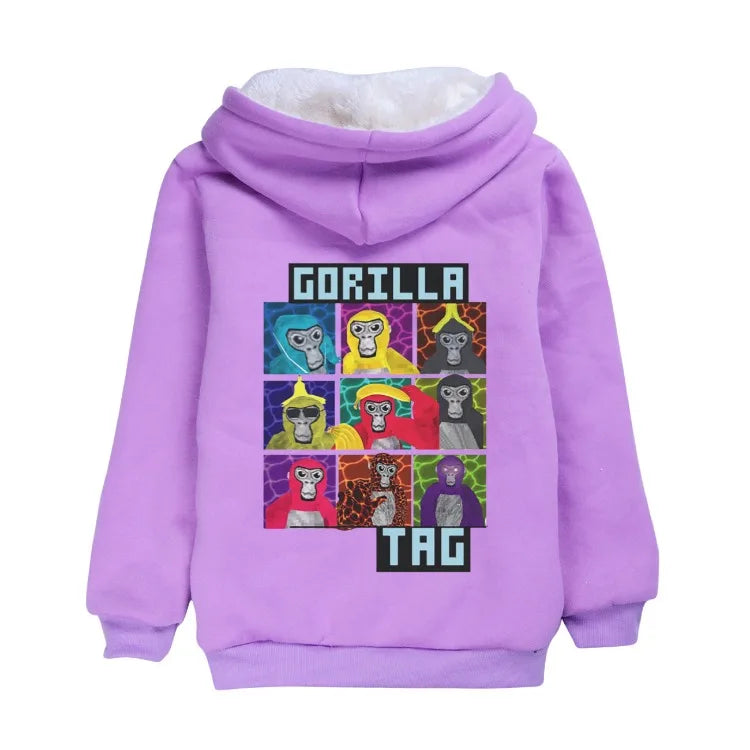 Gorilla Tag Clothes Kids Cartoon Monkey Coats Youth Boys Winter Hooded Zipper Jacket Children Parkas Girls Cotton Warm Outerwear