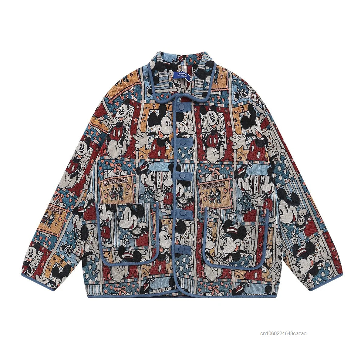 Disney Mickey Cute Cartoon Jacquard Jacket Women Autumn American Style Vintage Loose Coat Unique Design Trendy Versatile Jacket